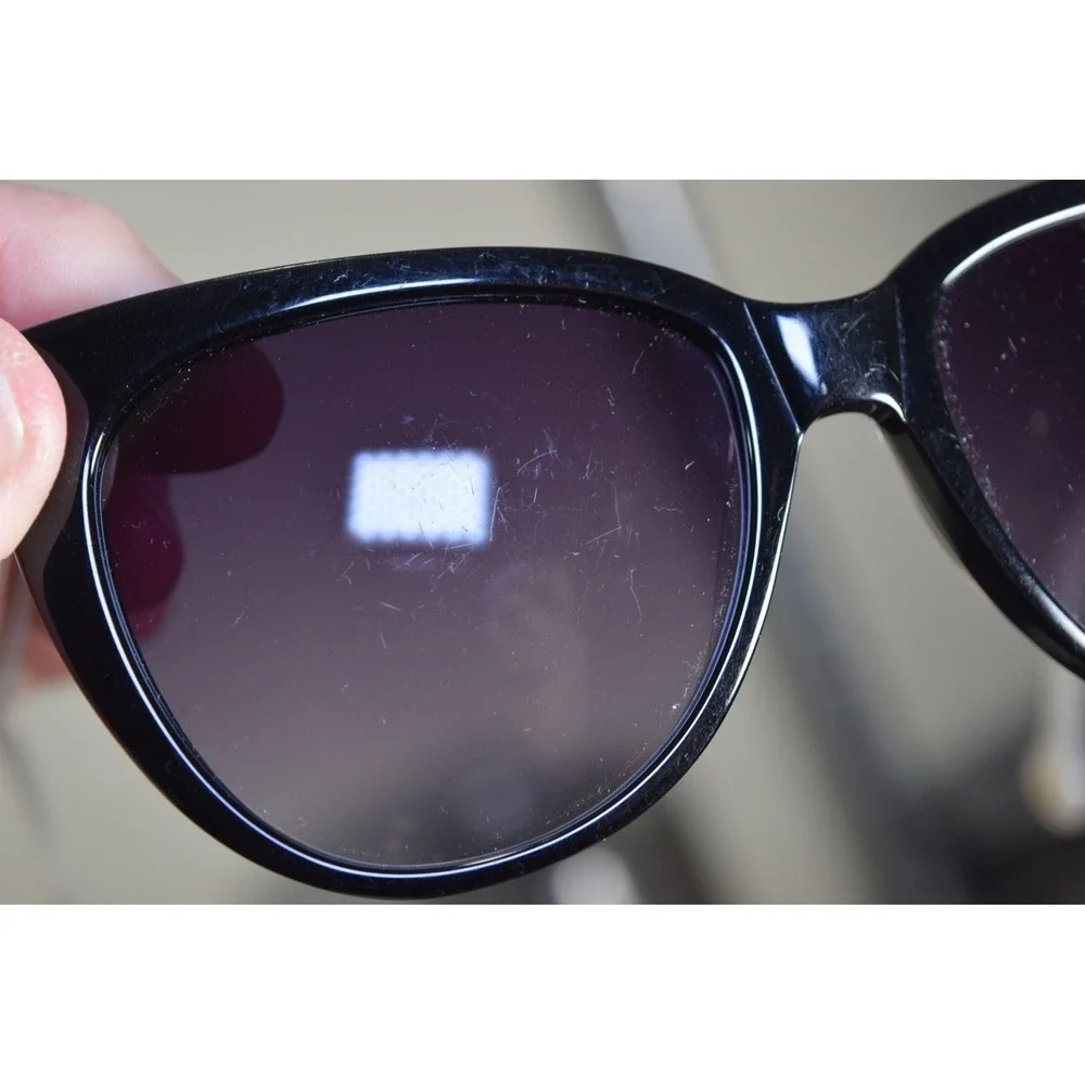Anthropologie Ett:Twa Bastine Black Motif White Sunglasses 54 17 Oversized Cat